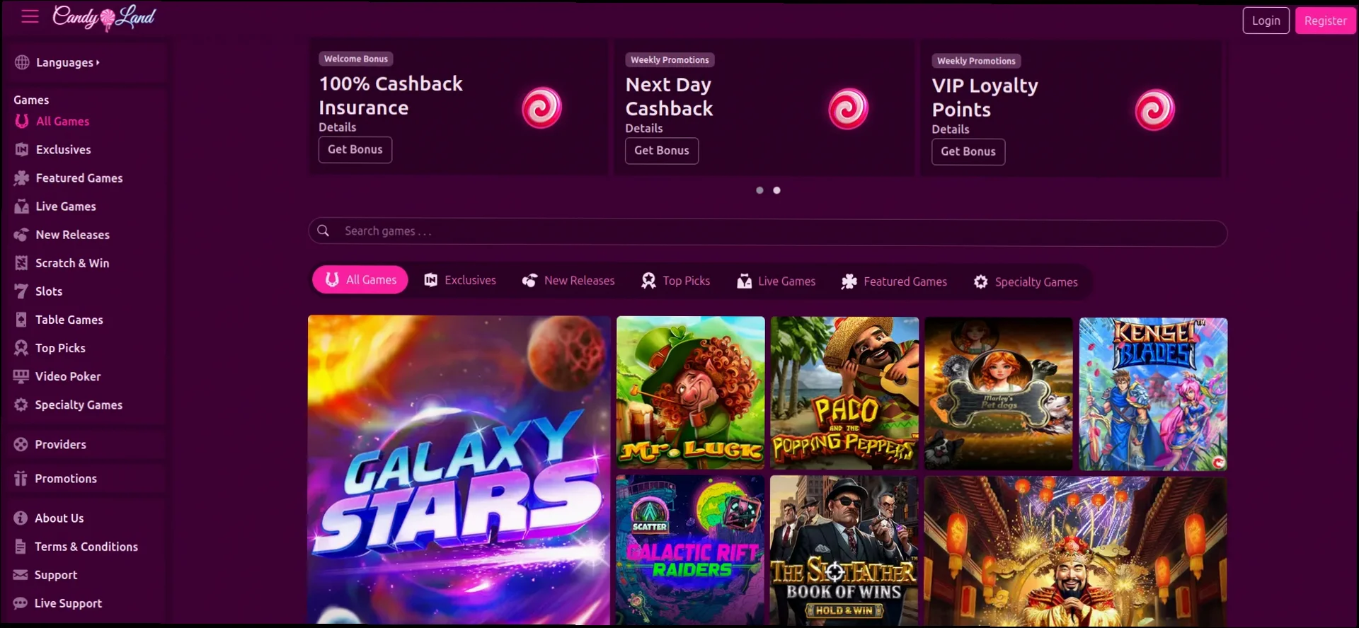 Candyland Casino bonus 100% fino a €1.500 + 250 Giri Gratuiti